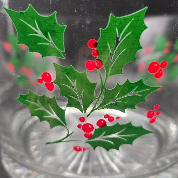 Vintage Indiana Glass Christmas Bowl Green Holly Leaves Red Berries - Picture 3 of 8